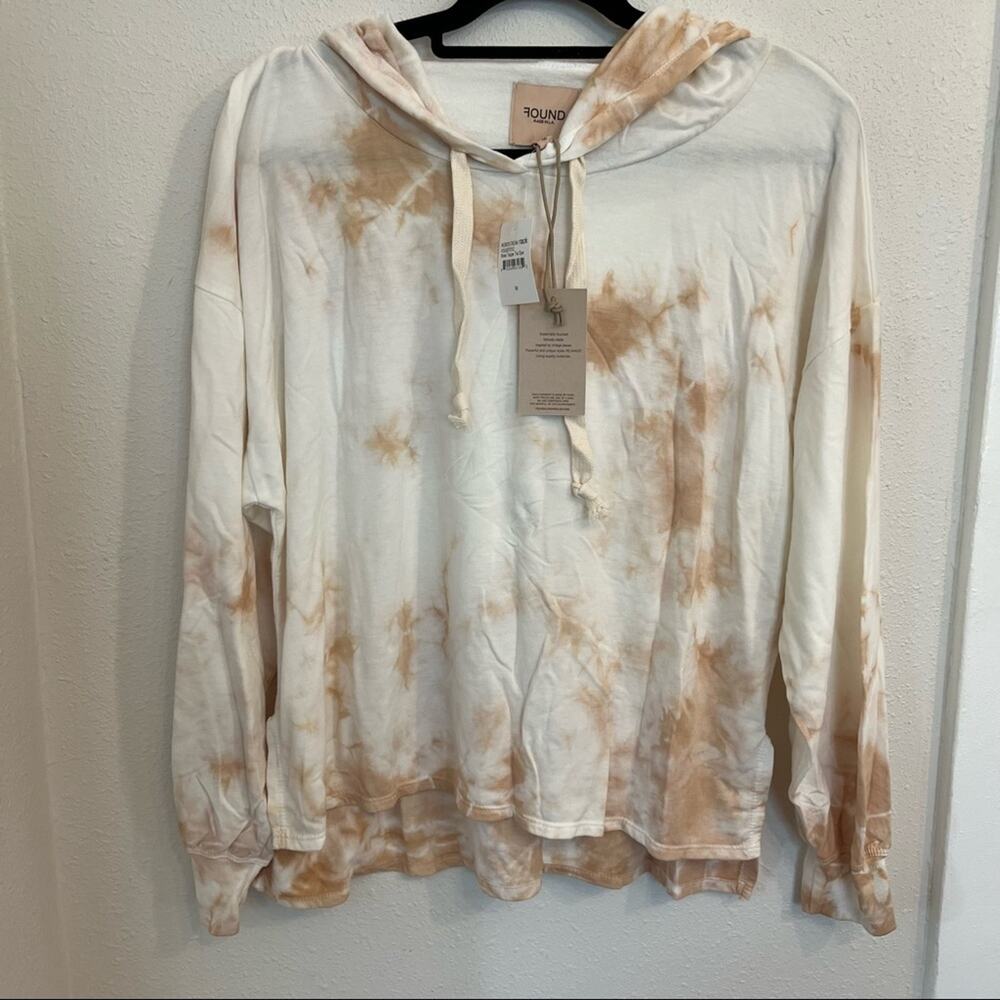 New FOUND Rose Taupe Tie Dye Hoodie Sz M